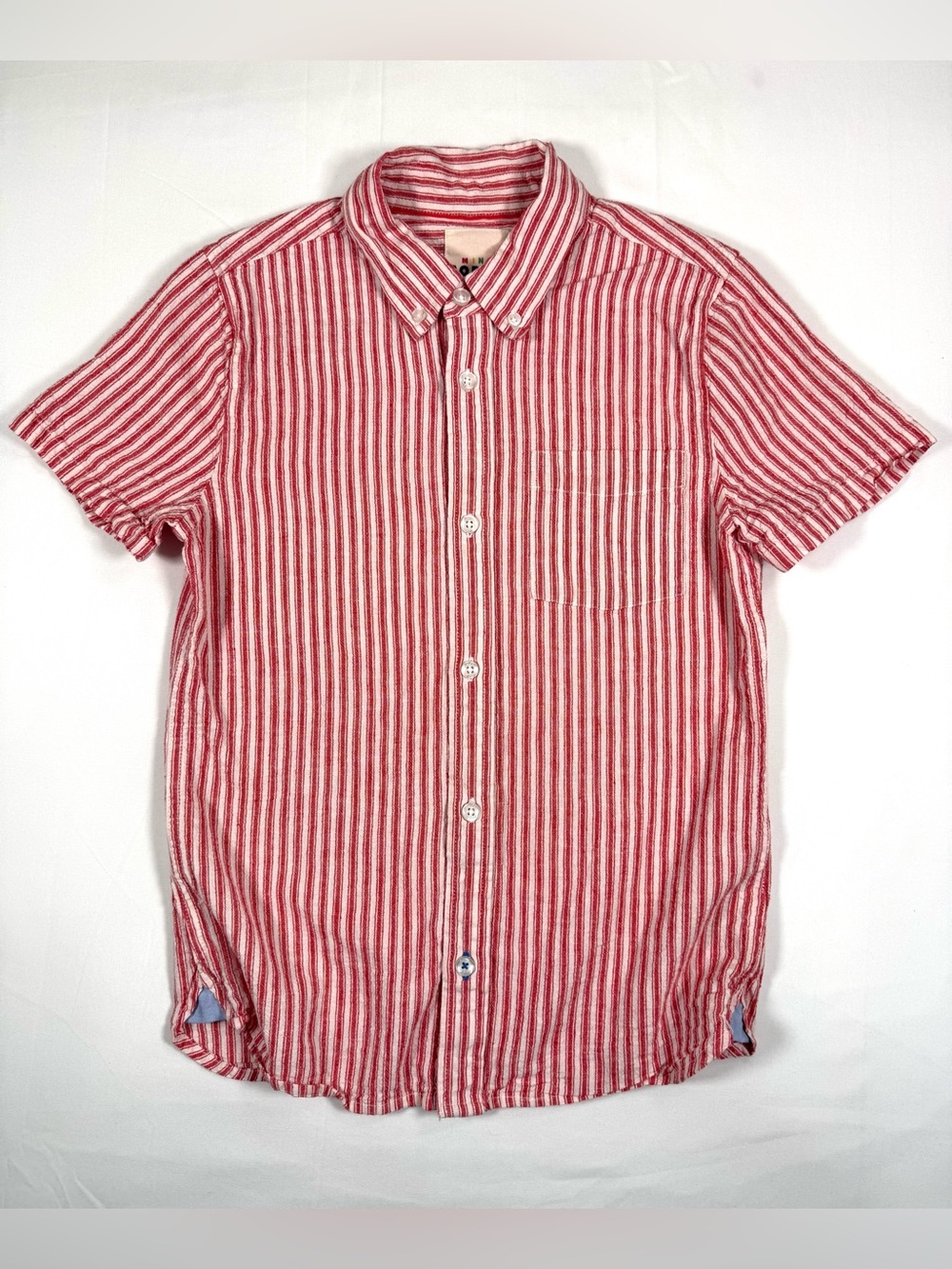 MINI BODEN Boys Striped Linen Blend Button Down Shirt 11-12Y Preppy Coastal